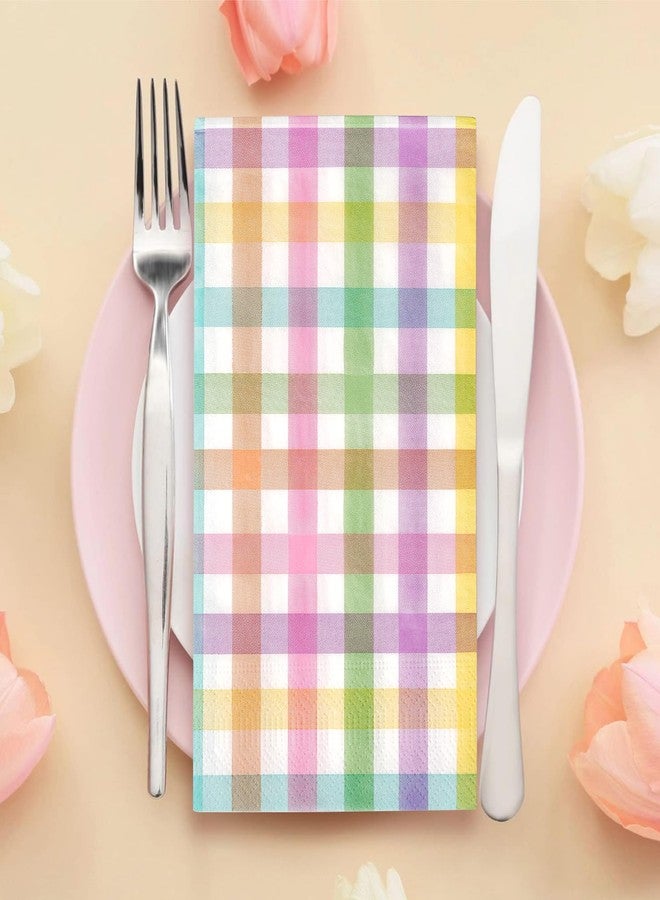 Jectivs 100Pcs Easter Pastel Buffalo Plaid Napkins Decorations,Disposable Spring Purple Pink Blue Yellow Guest Hand Paper Napkins for Home Bathroom Wedding Baby Shower Picnic Easter Birthday Party Supplies - Image 4